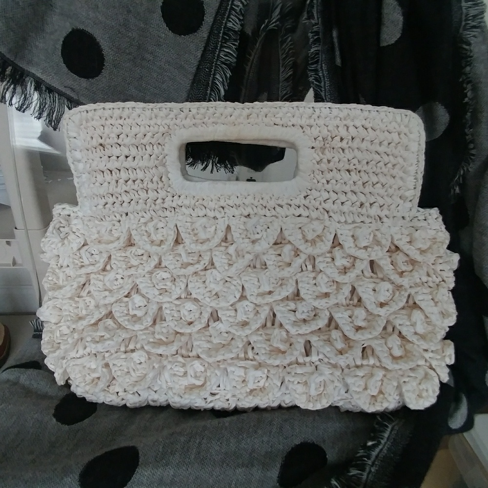 J. CREW WOVEN CREAM STRAW BAG CLUTCH MEDIUM EUC!